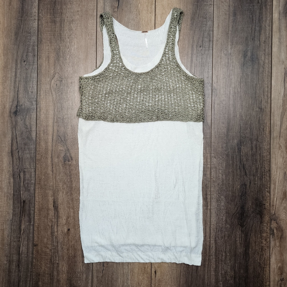 FREE PEOPLE Two Tone Twofer Sweater Tank in Ivory Size Large EUC